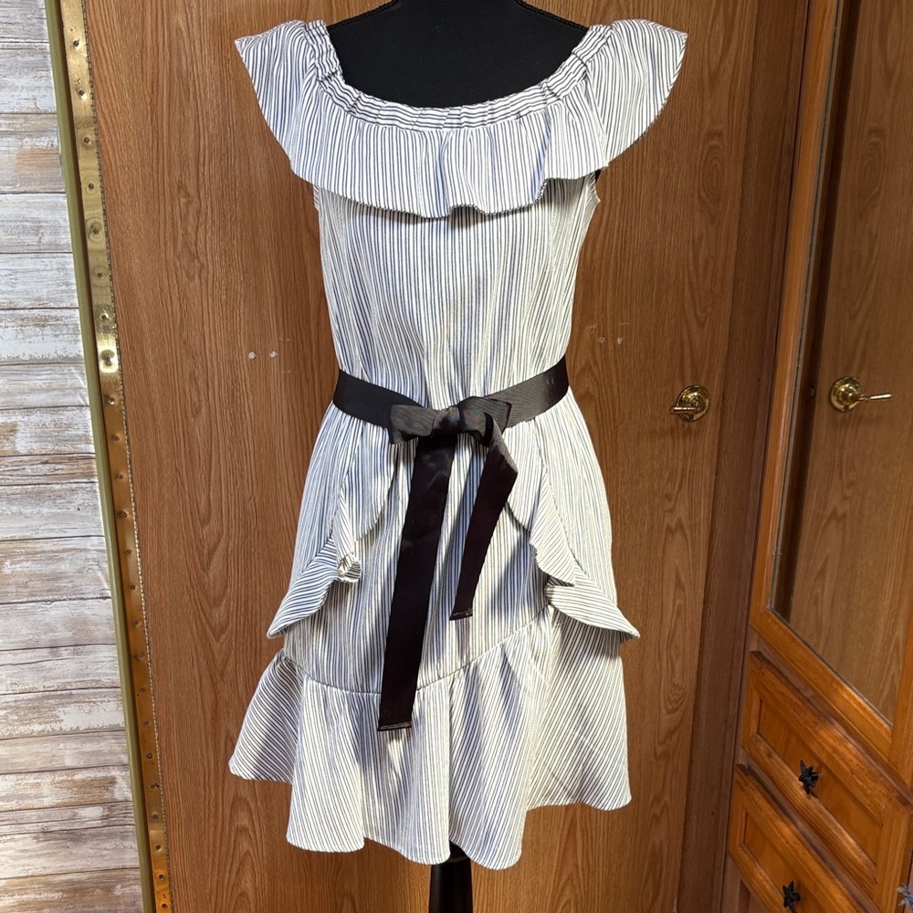 Velvet Heart Black and White Striped Midi Dress w ruffles